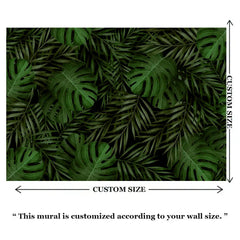 Deep Green Tropical Leaves Wall Mural – Peel-and-Stick Large Bedroom Living Room