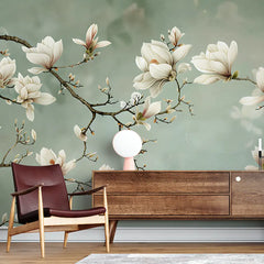 Magnolia Branch Wall Mural – Botanical Peel-and-Stick Large Bedroom Living Room Design