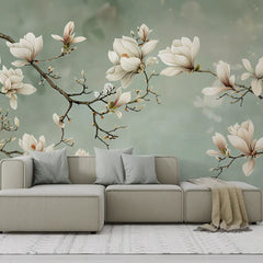 Magnolia Branch Wall Mural – Botanical Peel-and-Stick Large Bedroom Living Room Design