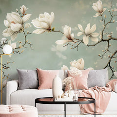 Magnolia Branch Wall Mural – Botanical Peel-and-Stick Large Bedroom Living Room Design