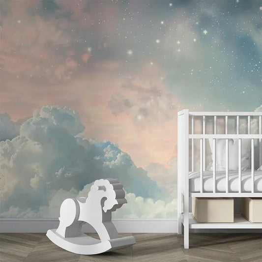 Dreamy Sky Wall Mural – Cloud Nursery Peel-and-Stick Large Removable Design