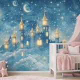Night Castle Kids Wall Mural – Magical Peel-and-Stick Large Girls Room Design