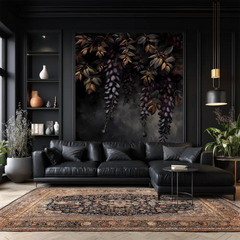 Dark Exotic Leaves Wallpaper – Tropical Peel-and-Stick Living Room Wall Design