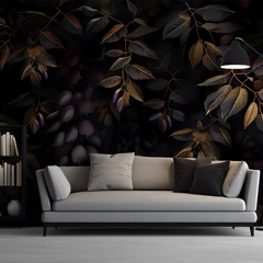 Dark Exotic Leaves Wallpaper – Tropical Peel-and-Stick Living Room Wall Design