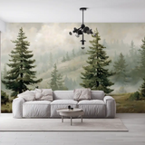 Misty Pine Forest Wall Mural – Nature Peel-and-Stick Large Removable Design