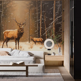 Winter Forest Deer Wall Mural – Nature Peel-and-Stick Large Removable Design