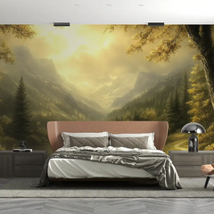 Golden Forest Landscape Wall Mural – Peel-and-Stick Large Bedroom Living Room