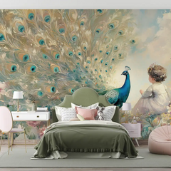 Peacock Garden Wall Mural – Botanical Peel-and-Stick Large Bedroom Living Room