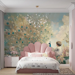 Peacock Garden Wall Mural – Botanical Peel-and-Stick Large Bedroom Living Room