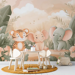 Cute Safari Animals Nursery Wall Mural – Peel-and-Stick Large Kids Room Design