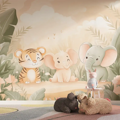 Cute Safari Animals Nursery Wall Mural – Peel-and-Stick Large Kids Room Design