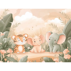 Cute Safari Animals Nursery Wall Mural – Peel-and-Stick Large Kids Room Design