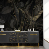 Black and Gold Tropical Leaves Wallpaper – Luxury Peel-and-Stick Bedroom Design