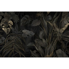 Black and Gold Tropical Leaves Wallpaper – Luxury Peel-and-Stick Bedroom Design
