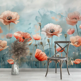 Coral Poppy Flower Wallpaper – Bold Peel-and-Stick Floral Accent Wall Design