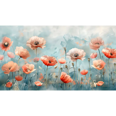 Coral Poppy Flower Wallpaper – Bold Peel-and-Stick Floral Accent Wall Design