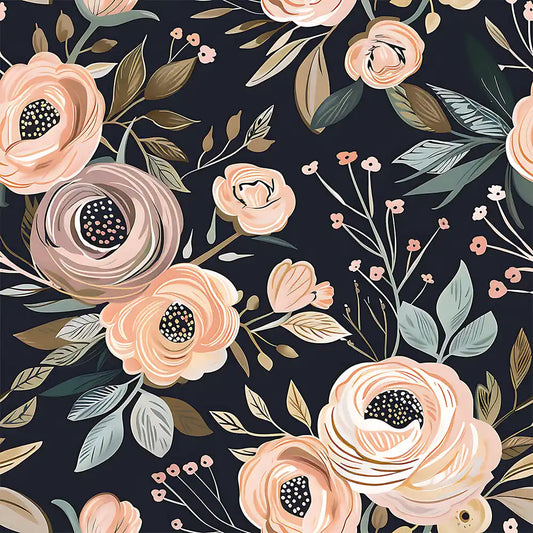 Black midnight romantic blush floral peel-and-stick wallpaper for bedroom accent wall