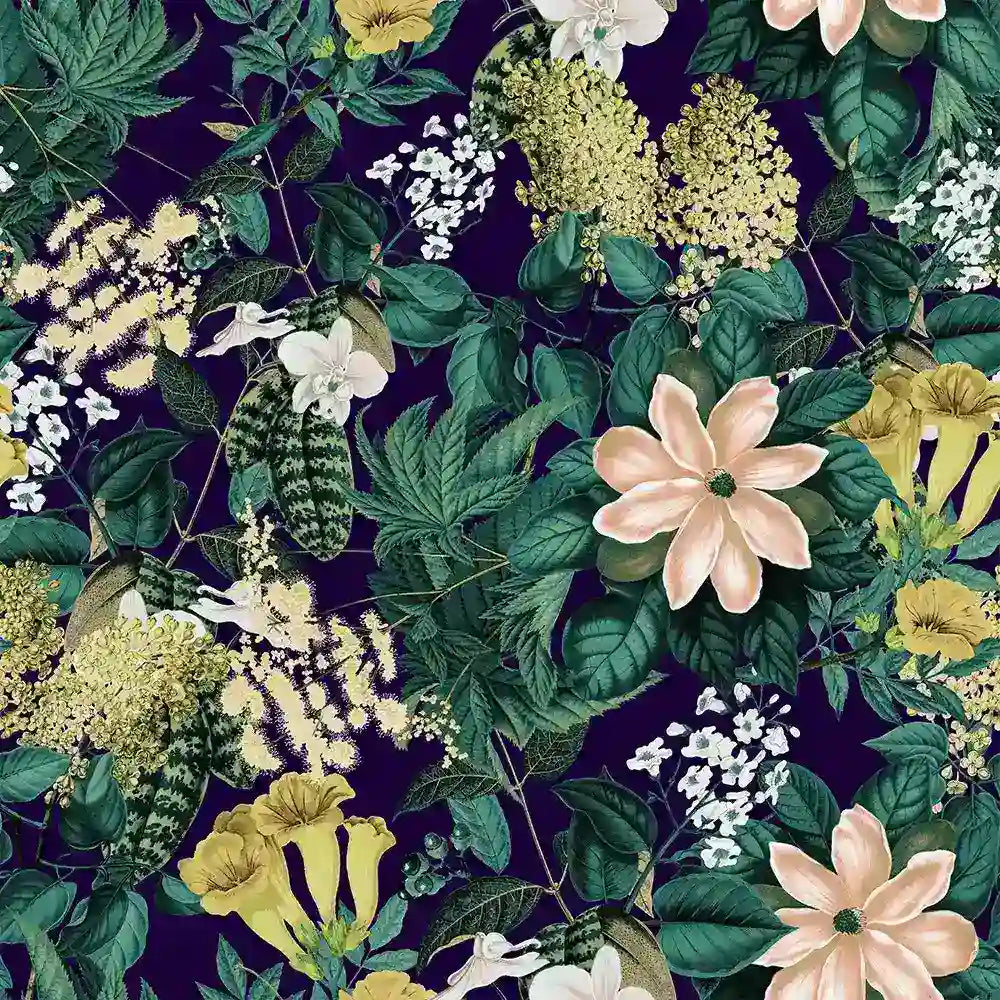 Forest green bold dark jungle floral peel-and-stick wallpaper for dramatic bedroom accent