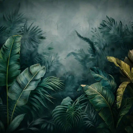 Deep teal green midnight tropical mist peel-and-stick large wall mural for moody bedrooms