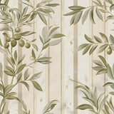 Beige olive botanical stripe minimal peel-and-stick wallpaper for calm bedroom design