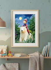 Magical Polar Bear Winter Night Journey Poster – Kids Room Bedroom Wall Art