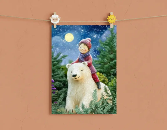 Magical Polar Bear Winter Night Journey Poster