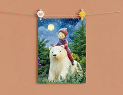 Magical Polar Bear Winter Night Journey Poster – Kids Room Bedroom Wall Art