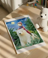 Magical Polar Bear Winter Night Journey Poster – Kids Room Bedroom Wall Art