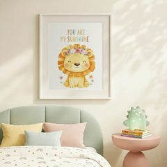 You Are My Sunshine Floral Lion Poster – Kids Room Nursery Wall Art