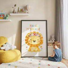 You Are My Sunshine Floral Lion Poster – Kids Room Nursery Wall Art