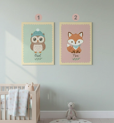 Forest Friends Owl and Fox Kids Poster – Nursery Bedroom Wall Art