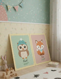 Forest Friends Owl and Fox Kids Poster – Nursery Bedroom Wall Art