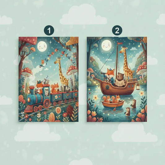 Whimsical Animal Adventure Kids Poster Set