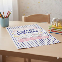 Sweet Dreams Sleeping Cat Kids Poster – Nursery Bedroom Wall Art