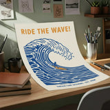 Blue Wave Surf Art Poster – Coastal Bedroom Living Room Wall Art