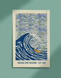 Blue Wave Surf Art Poster – Coastal Bedroom Living Room Wall Art