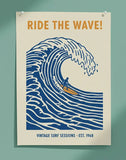 Blue Wave Surf Art Poster – Coastal Bedroom Living Room Wall Art