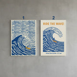 Blue Wave Surf Art Poster – Coastal Bedroom Living Room Wall Art