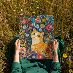 Whimsical Ginger Cat Floral Garden Art Poster