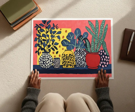 Abstract Potted Plants and Mediterranean Vases Art Poster
