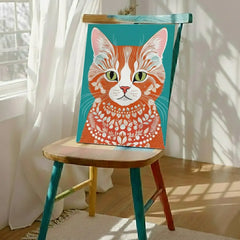 Bohemian Orange Tabby Cat Art Poster – Illustrated Bedroom Living Room Wall Art