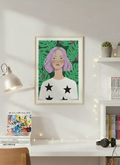 Modern Floral Female Portrait Poster – Illustrated Bedroom Living Room Wall Art