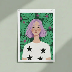 Modern Floral Female Portrait Poster – Illustrated Bedroom Living Room Wall Art