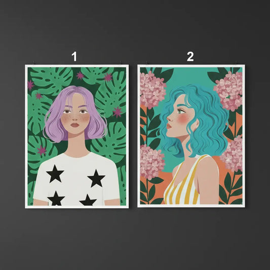 Modern Floral Female Portrait Poster