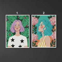 Modern Floral Female Portrait Poster – Illustrated Bedroom Living Room Wall Art