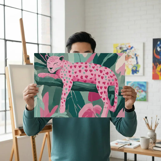 Pink Heart Leopard Jungle Poster