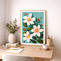 Vibrant Turquoise Garden Bloom Poster – Colorful Bedroom Living Room Wall Art