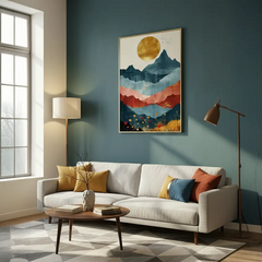 Golden Sun over Abstract Mountain Range Poster – Bedroom Living Room Wall Art