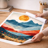 Golden Sun over Abstract Mountain Range Poster – Bedroom Living Room Wall Art