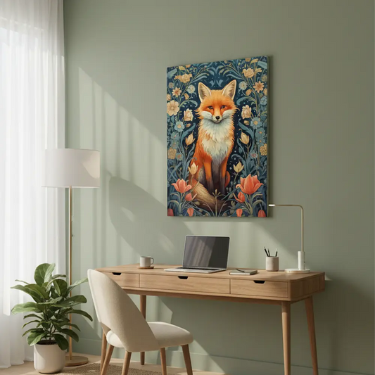 Enchanted Forest Fox Botanical Illustration Poster – Bedroom Living Room Wall Art